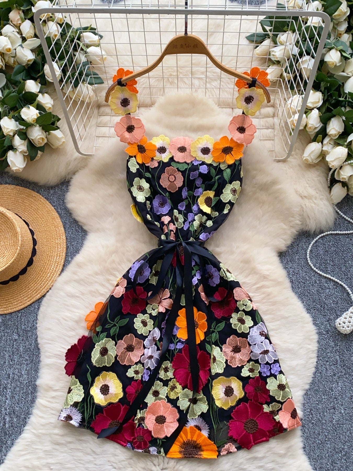 Floral Tie Waist Mini Dress - SuzRevera