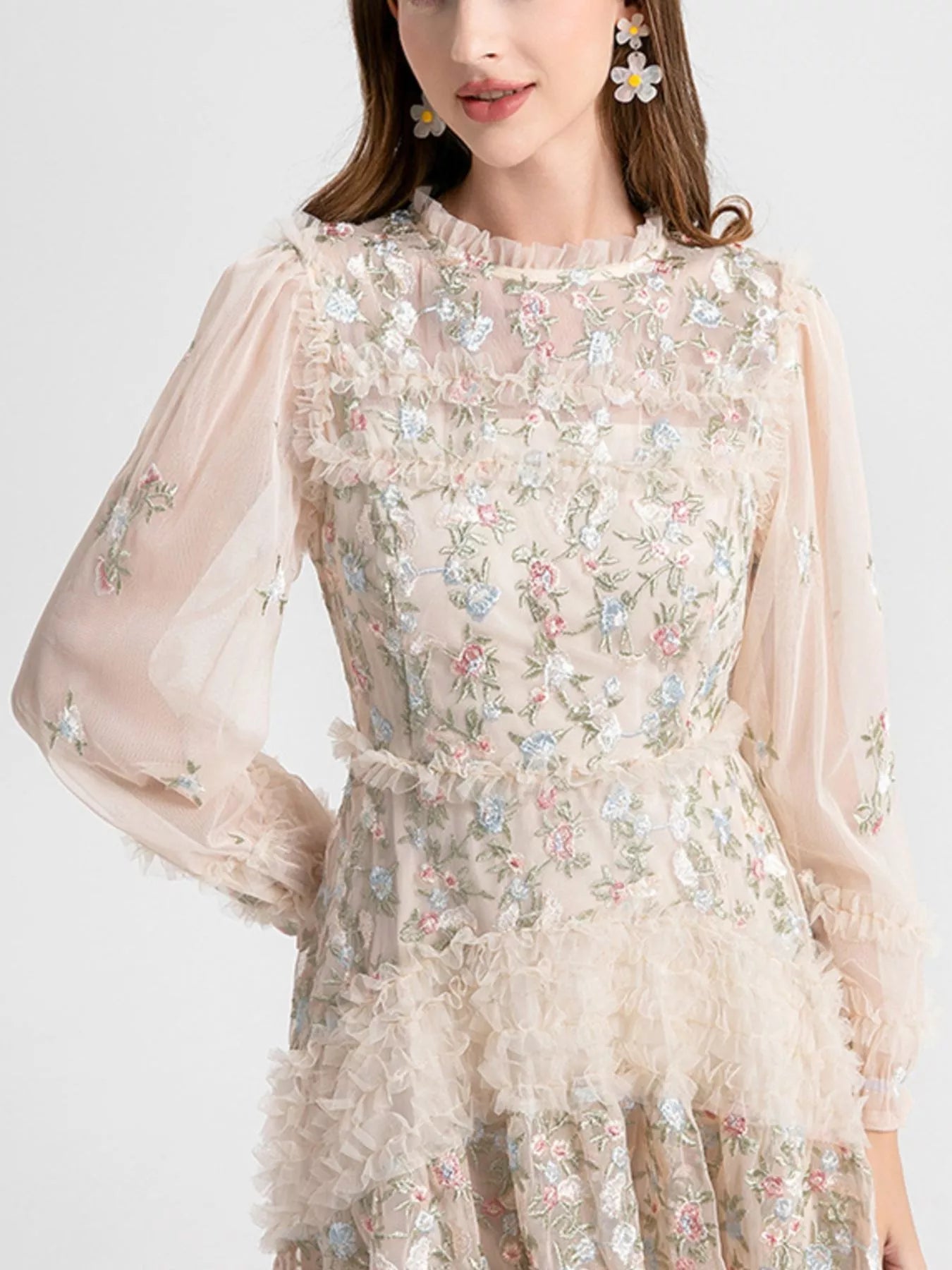 Floral Tulle Layered Maxi Dress - SuzRevera
