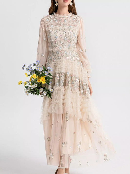 Floral Tulle Layered Maxi Dress - SuzRevera