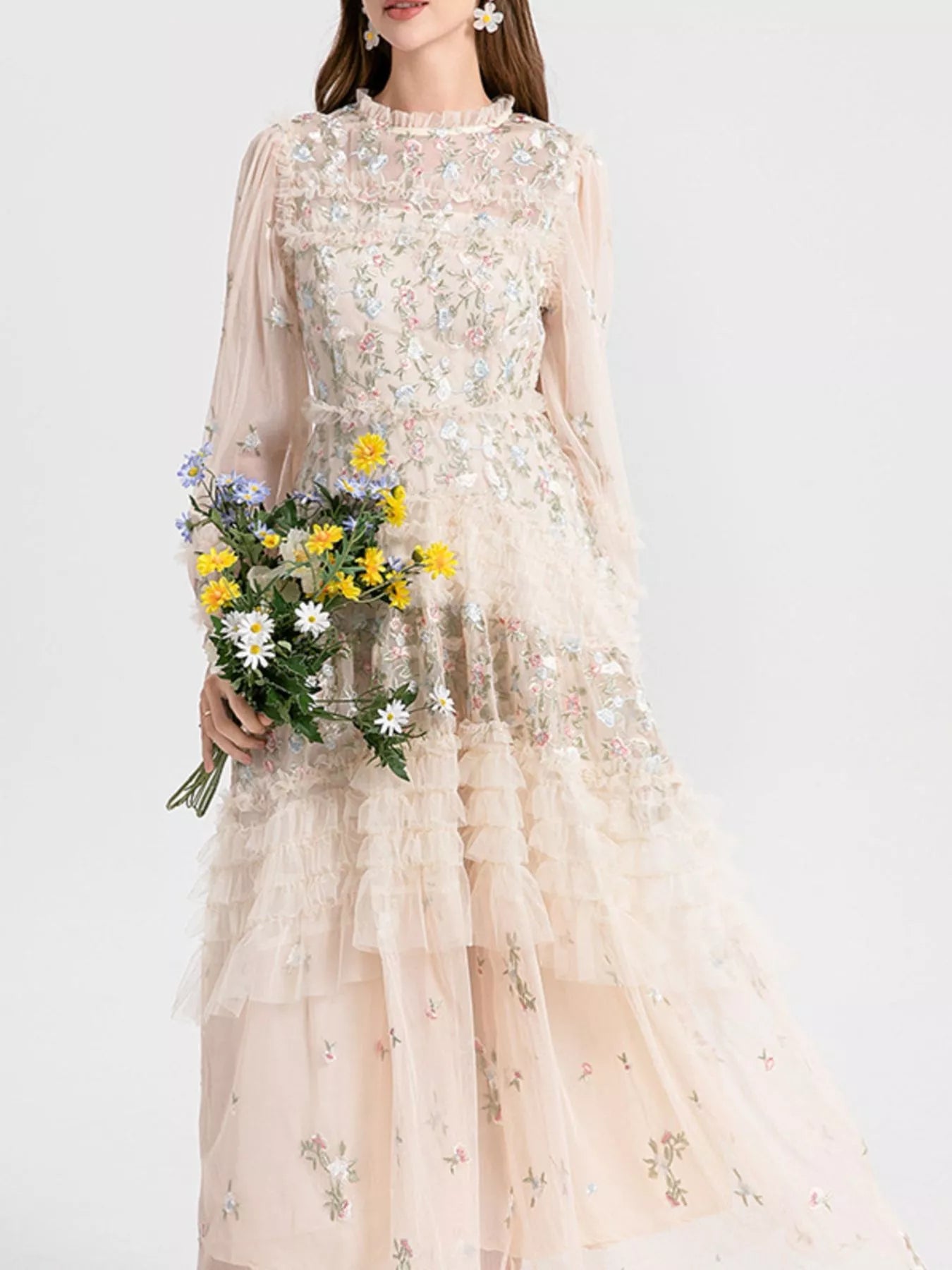 Floral Tulle Layered Maxi Dress - SuzRevera