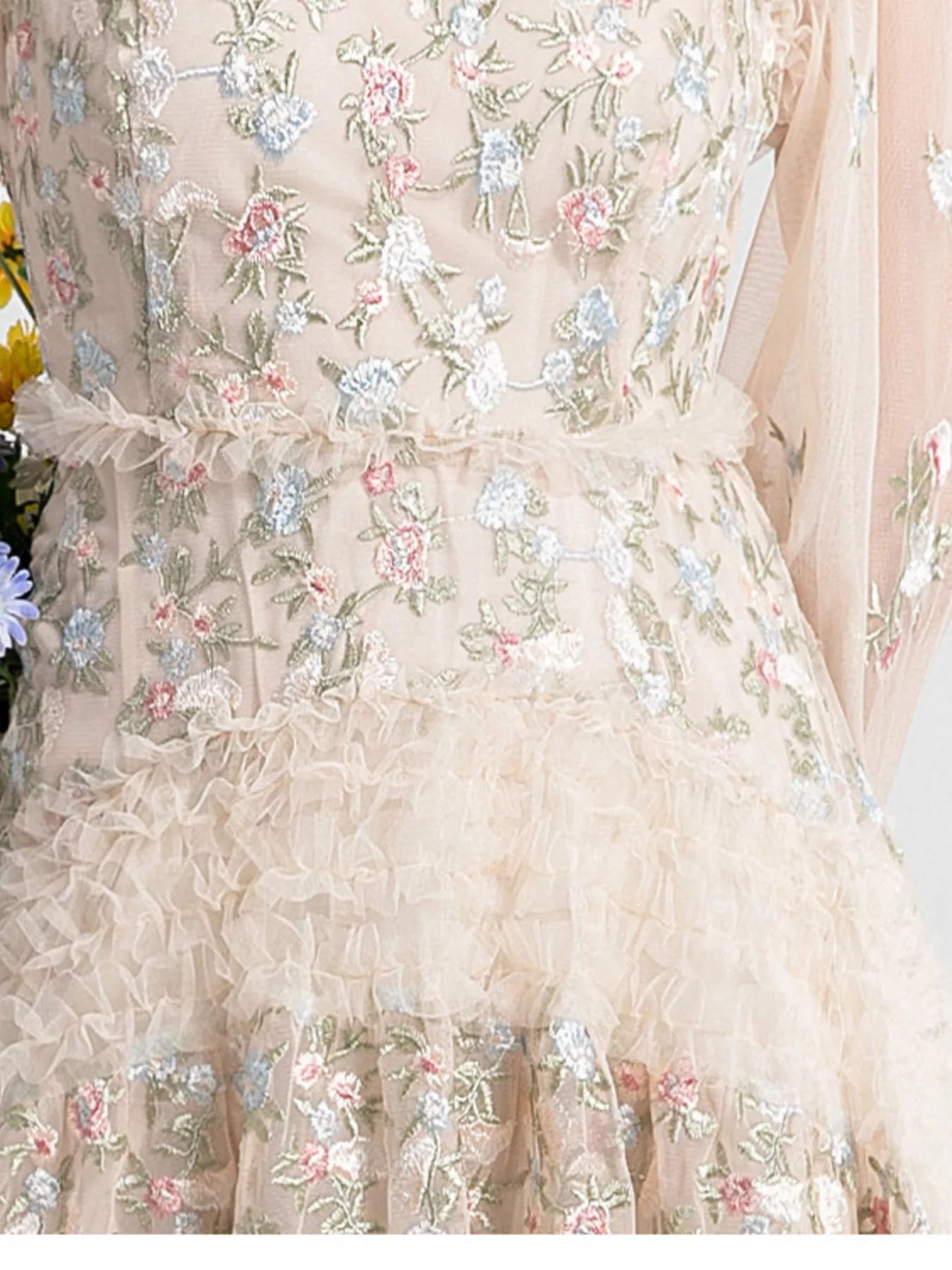 Floral Tulle Layered Maxi Dress - SuzRevera