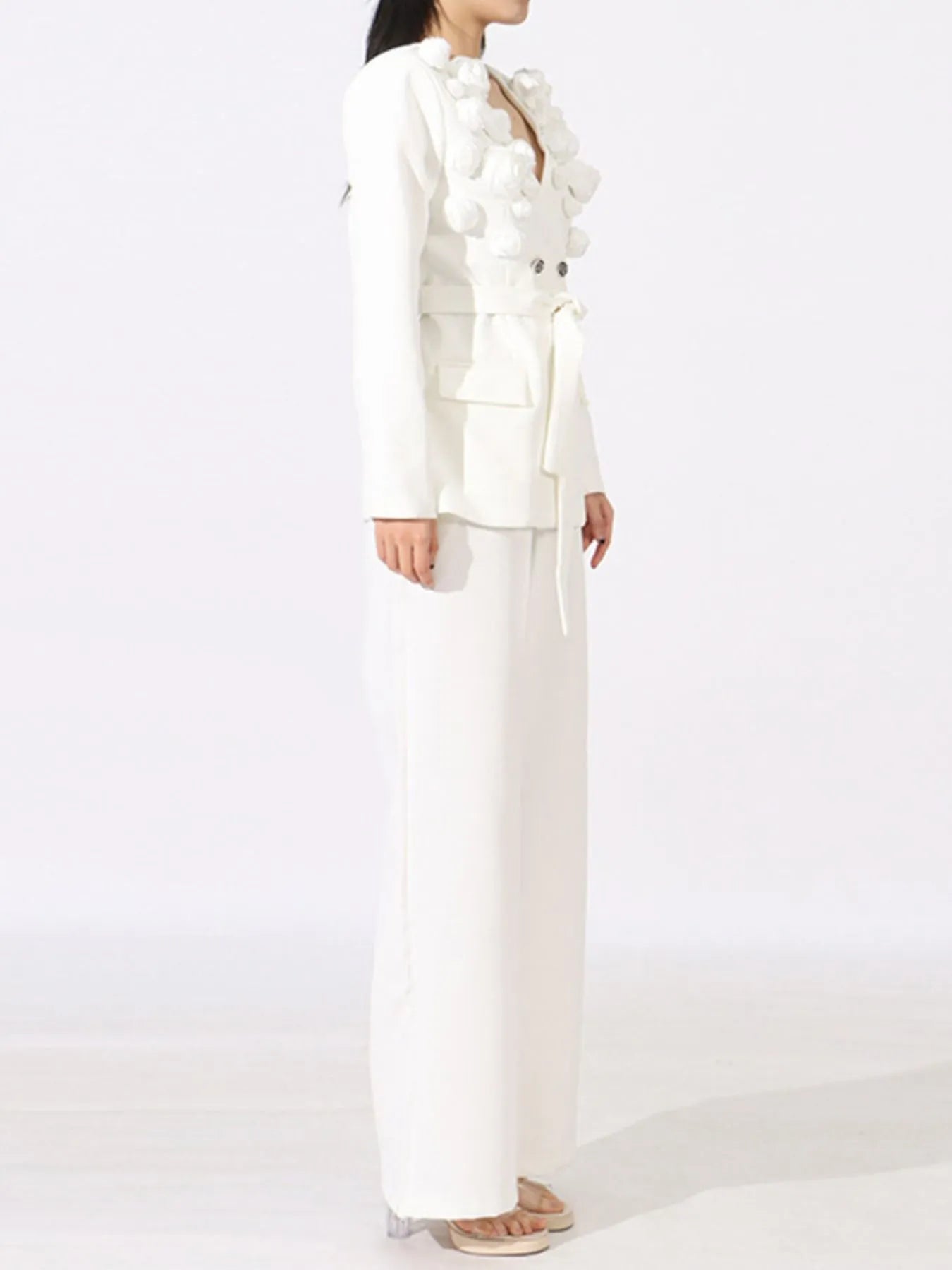 Flower Long Sleeve Blazer and Pants Set - SuzRevera