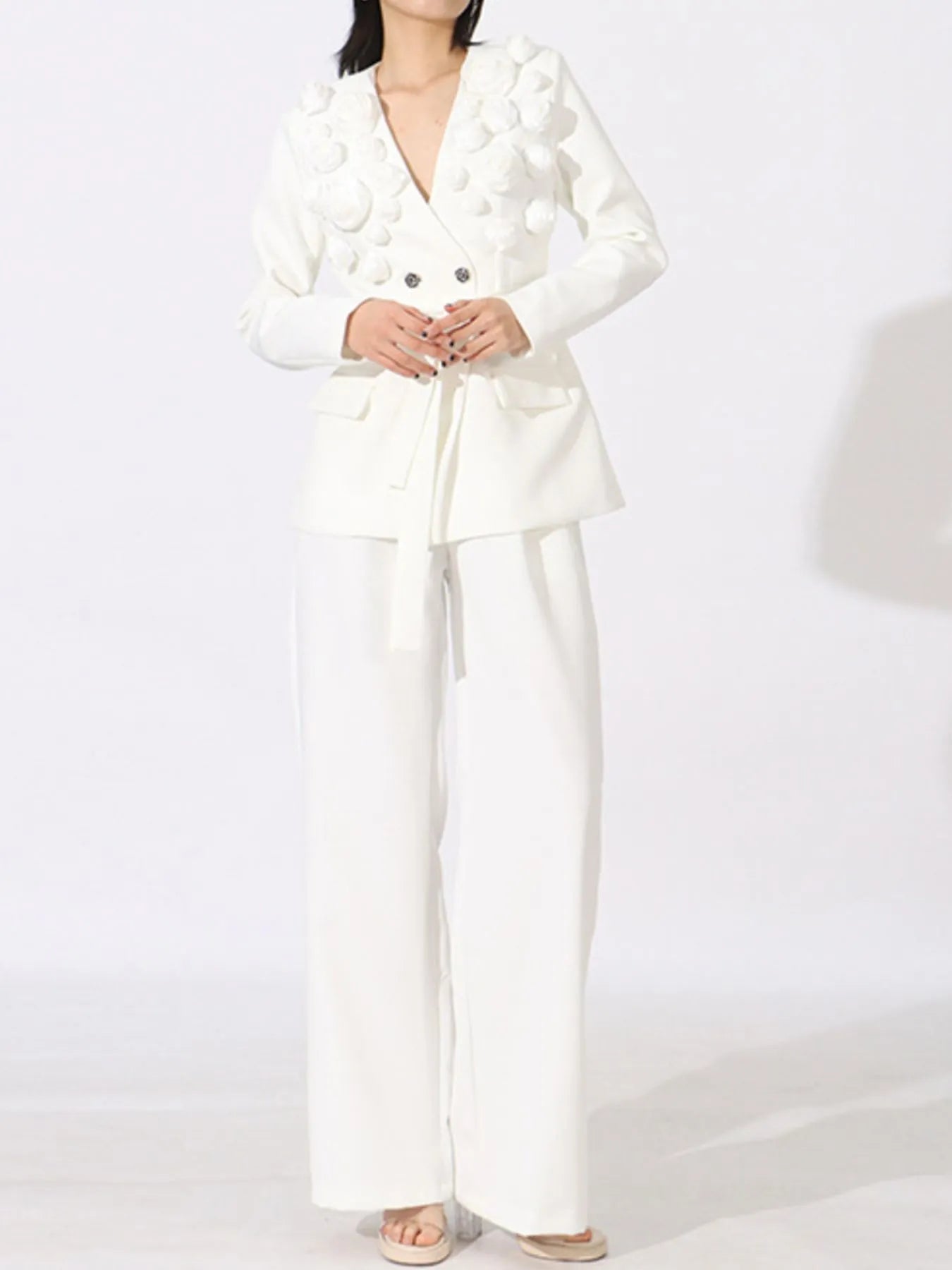 Flower Long Sleeve Blazer and Pants Set - SuzRevera