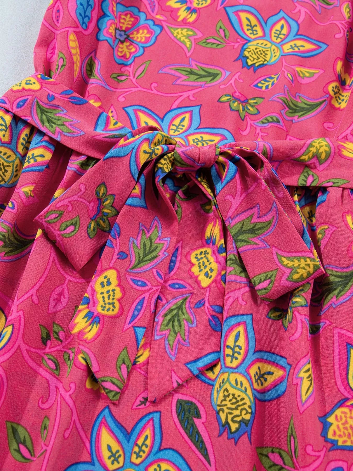 Flutter Sleeve Belted Floral Dress - SuzRevera