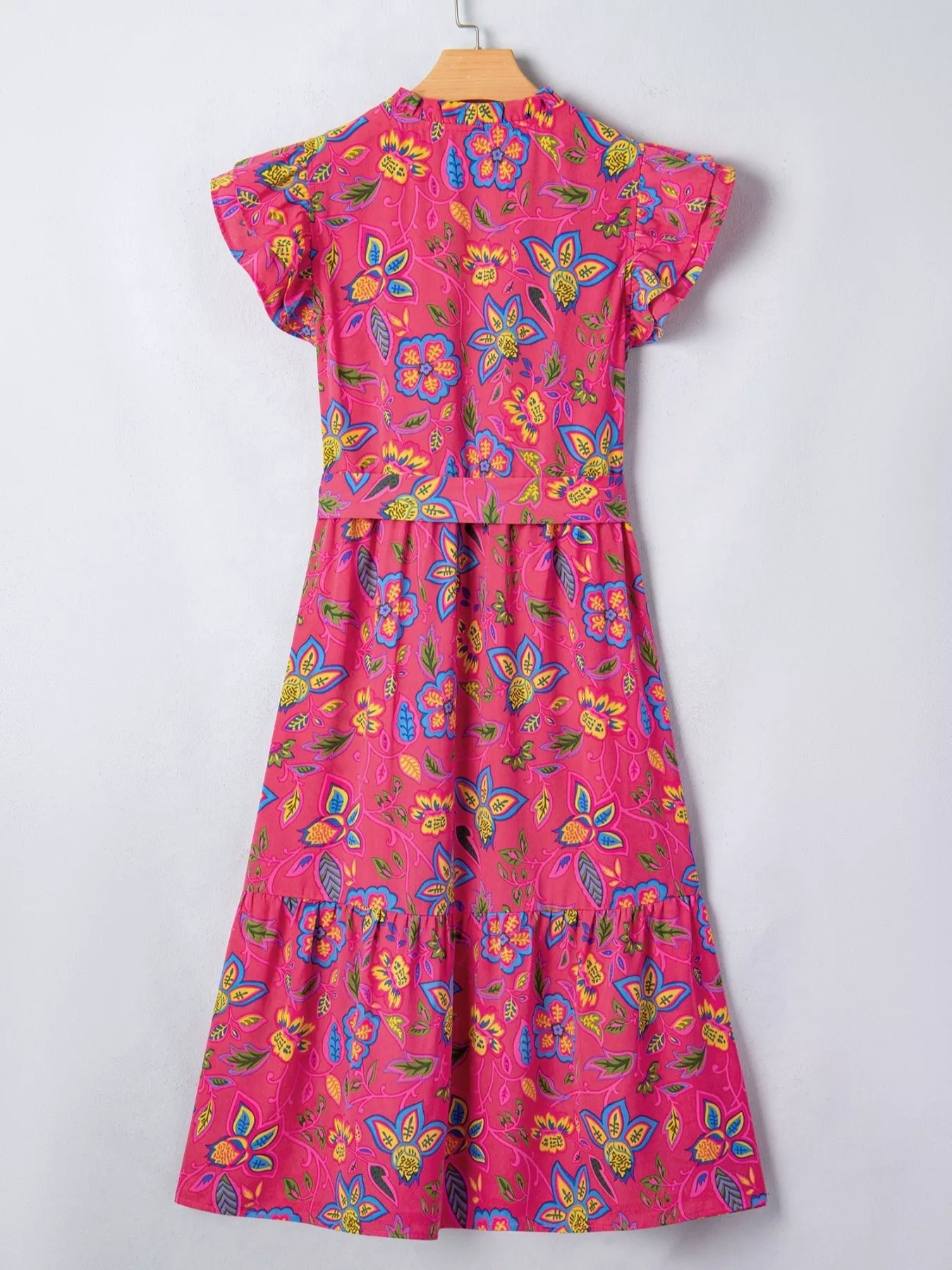 Flutter Sleeve Belted Floral Dress - SuzRevera