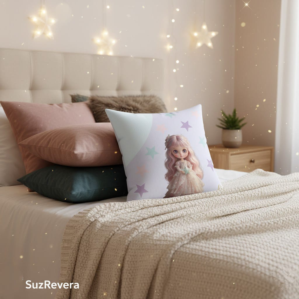 Lia 'Dream Guardian' Decorative Pillow (16x16) | SuzRevera Kawaii Home Decor