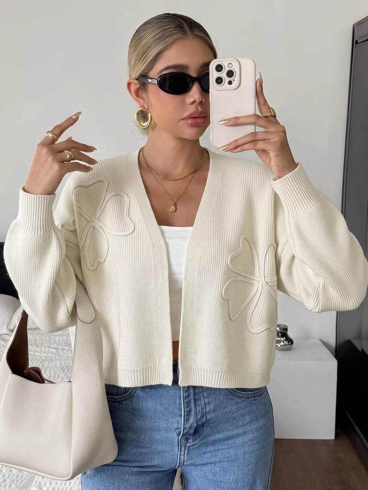 Four-Leaf Clover Open Front Cardigan - SuzRevera
