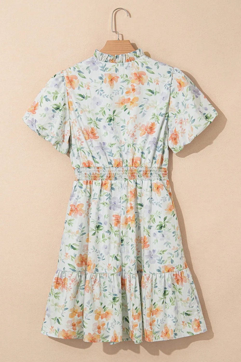 Frill Notched Puff Sleeve Dress - SuzRevera