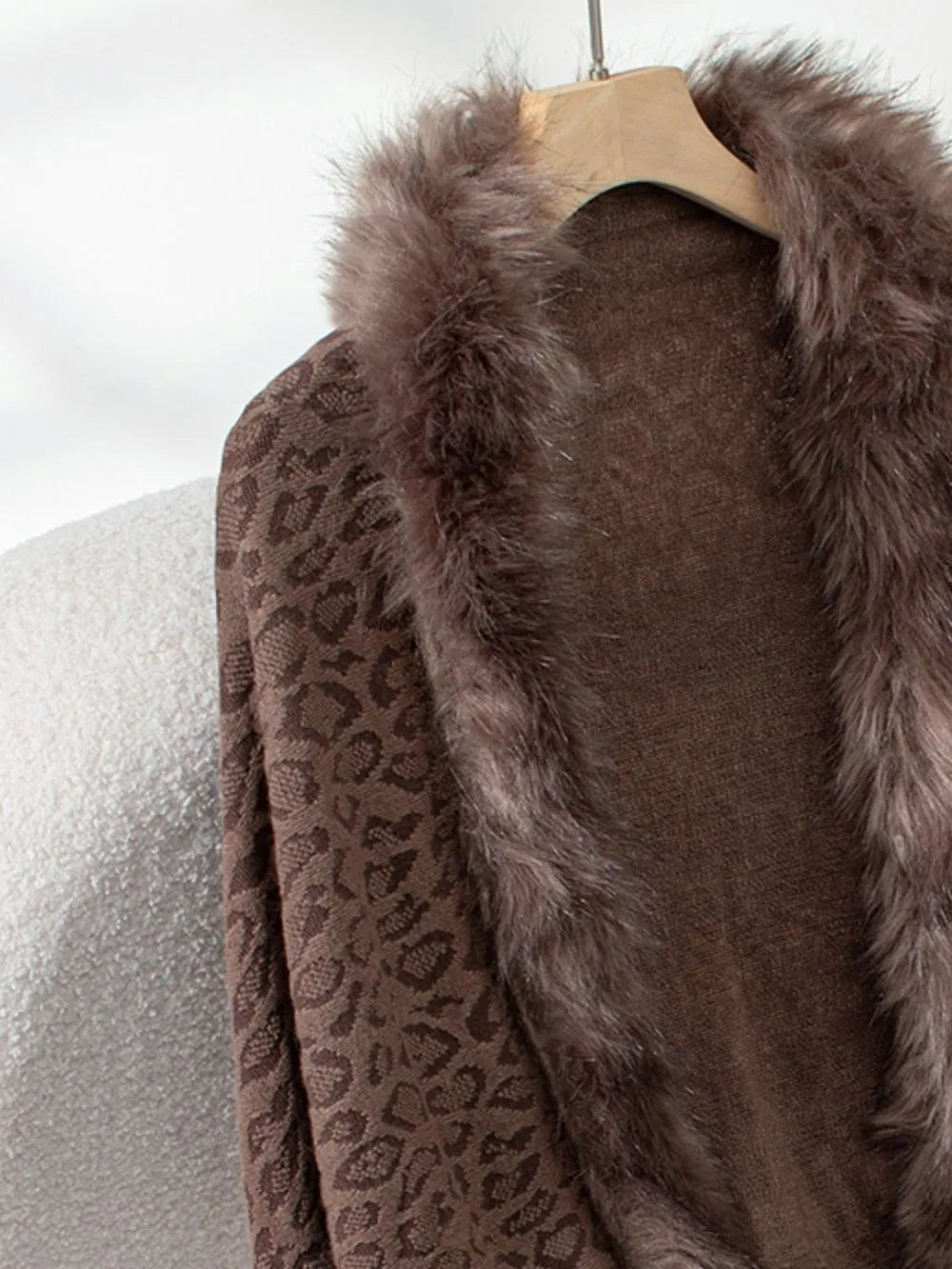 Fringe Leopard Open Front Long Sleeve Poncho - SuzRevera