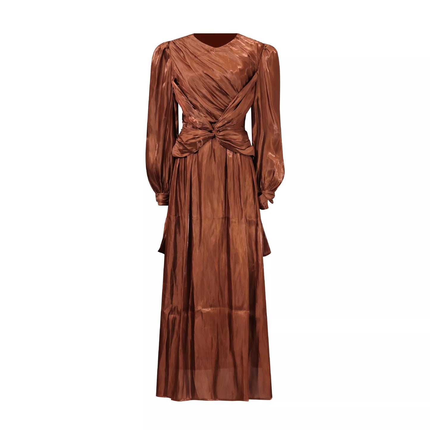 Front Twisted Draped Long Sleeve Maxi Dress - SuzRevera