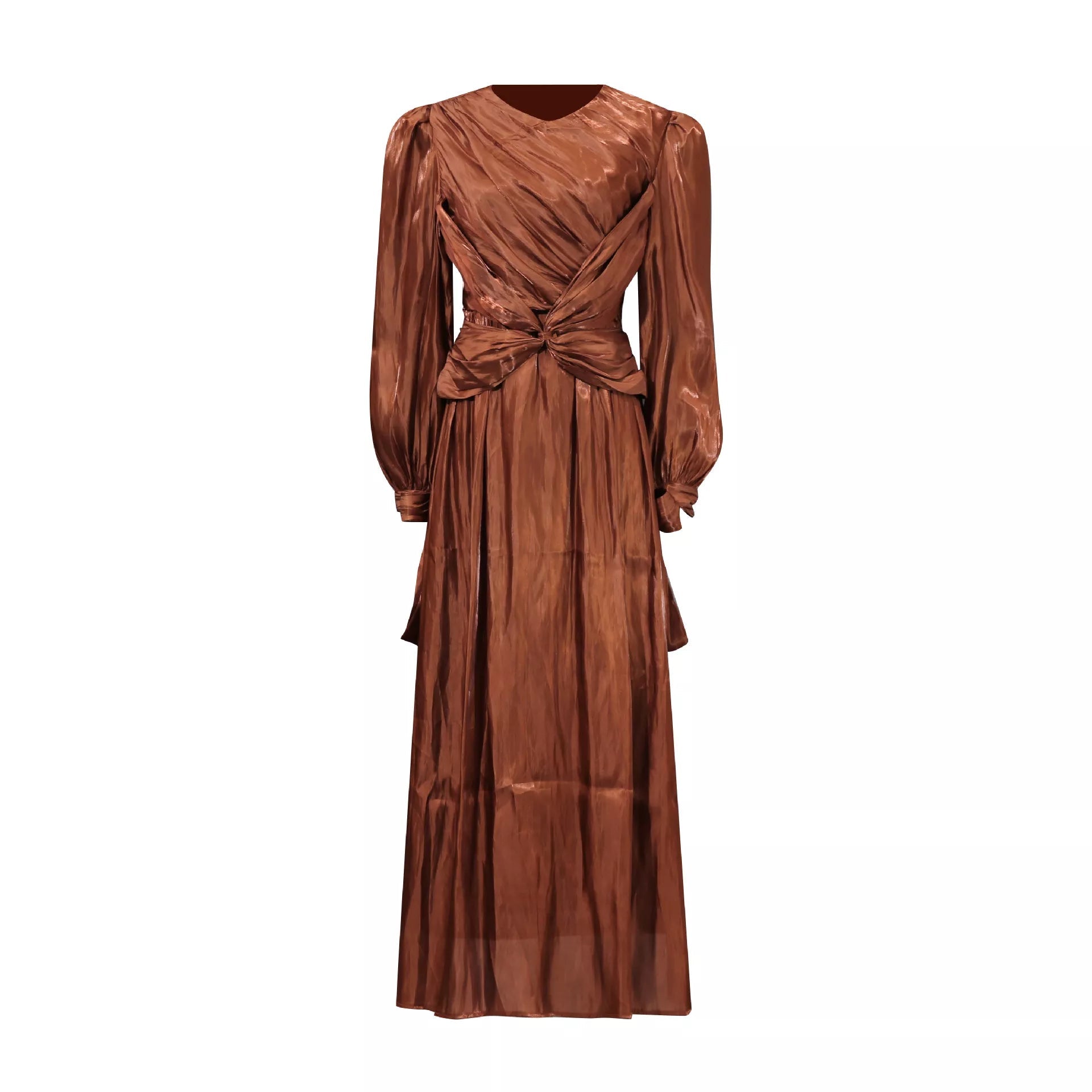Front Twisted Draped Long Sleeve Maxi Dress - SuzRevera