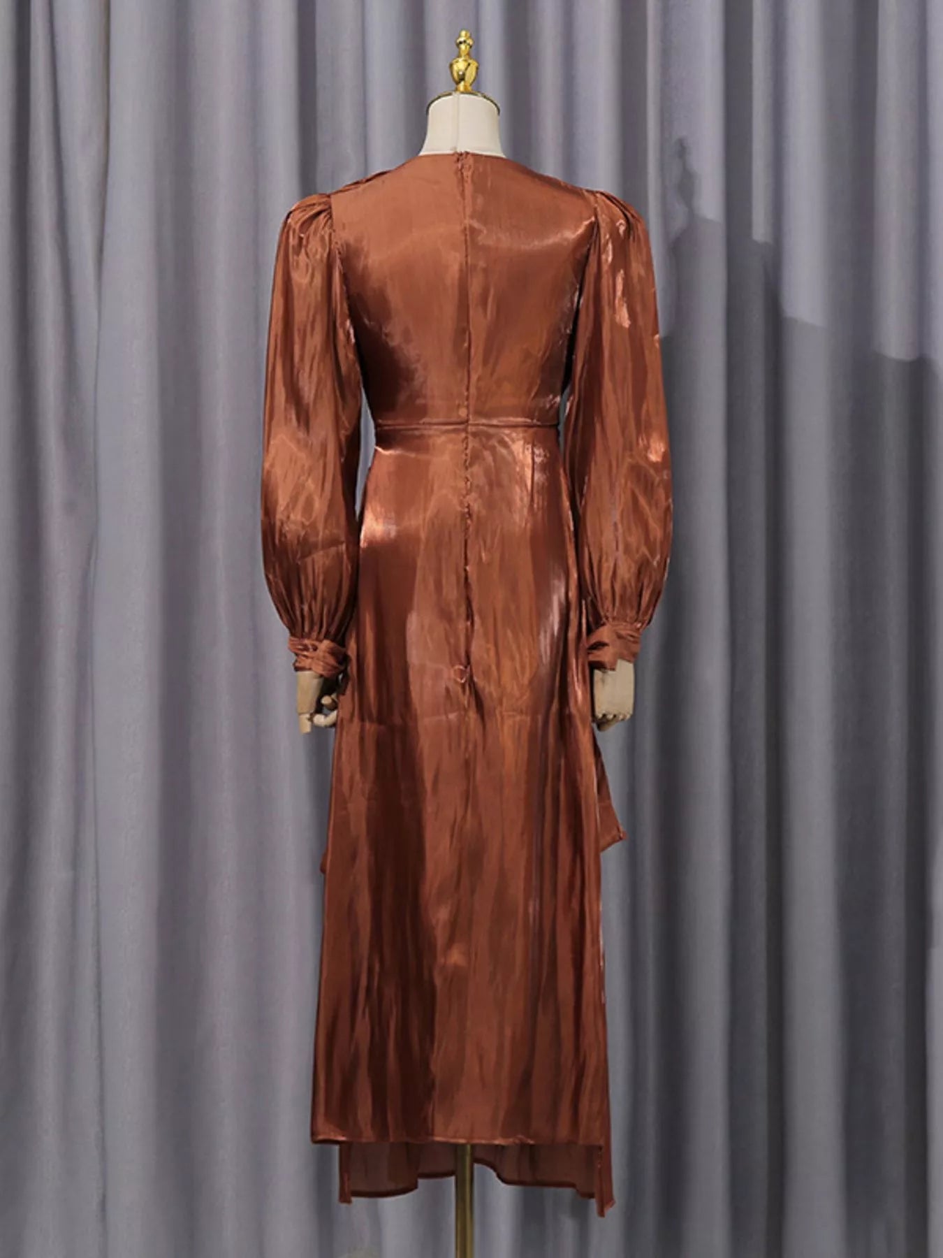 Front Twisted Draped Long Sleeve Maxi Dress - SuzRevera