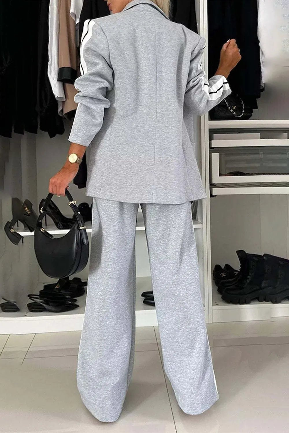 Full Size Contrast Lapel Collar Top and Pants Set - SuzRevera
