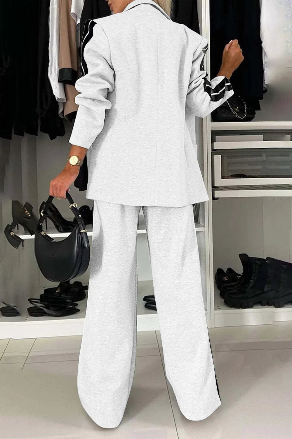 Full Size Contrast Lapel Collar Top and Pants Set - SuzRevera