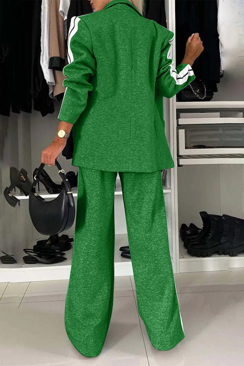 Full Size Contrast Lapel Collar Top and Pants Set - SuzRevera