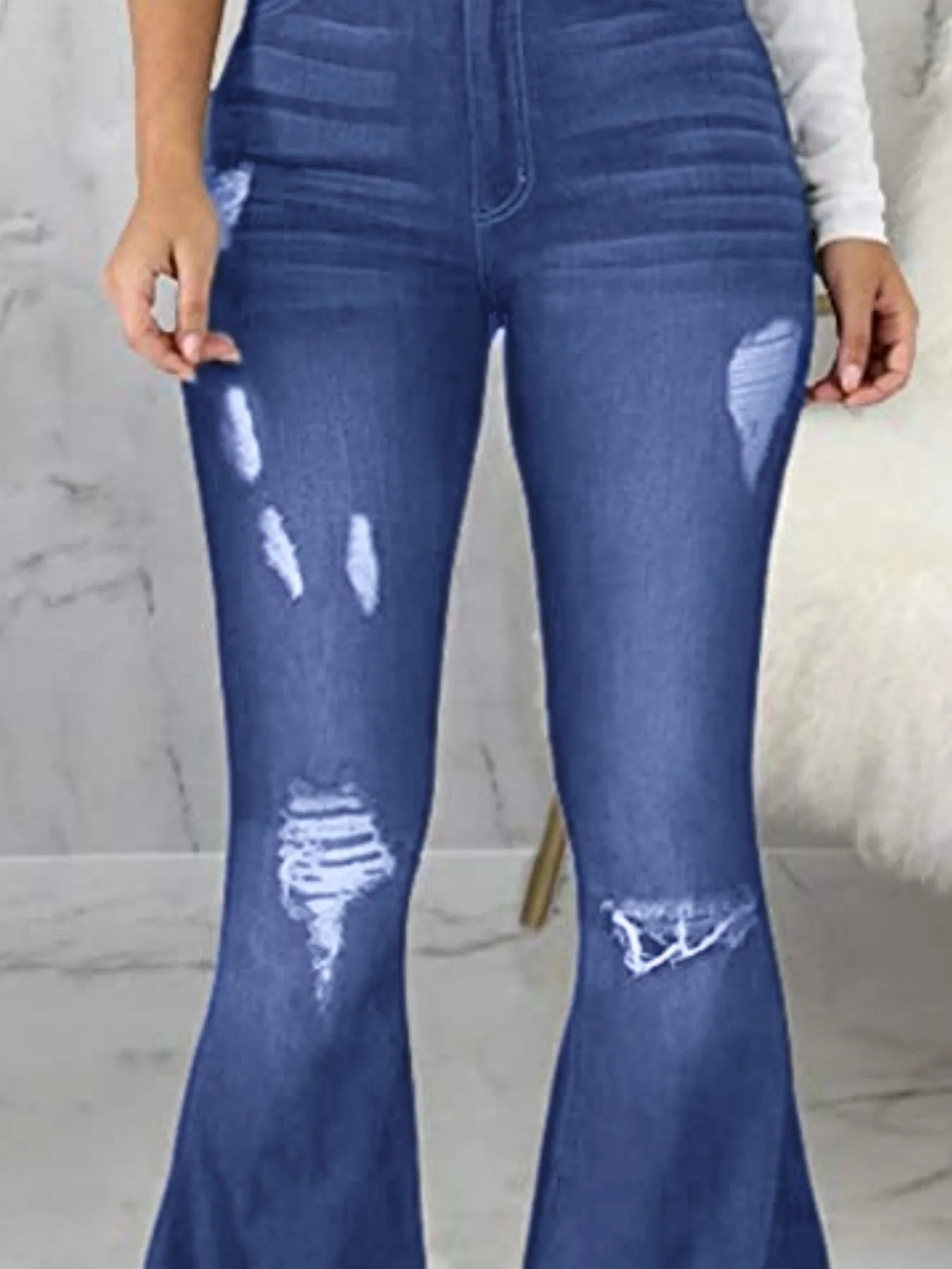 Full Size Distressed Raw Hem Flare Jeans Plus Size - SuzRevera