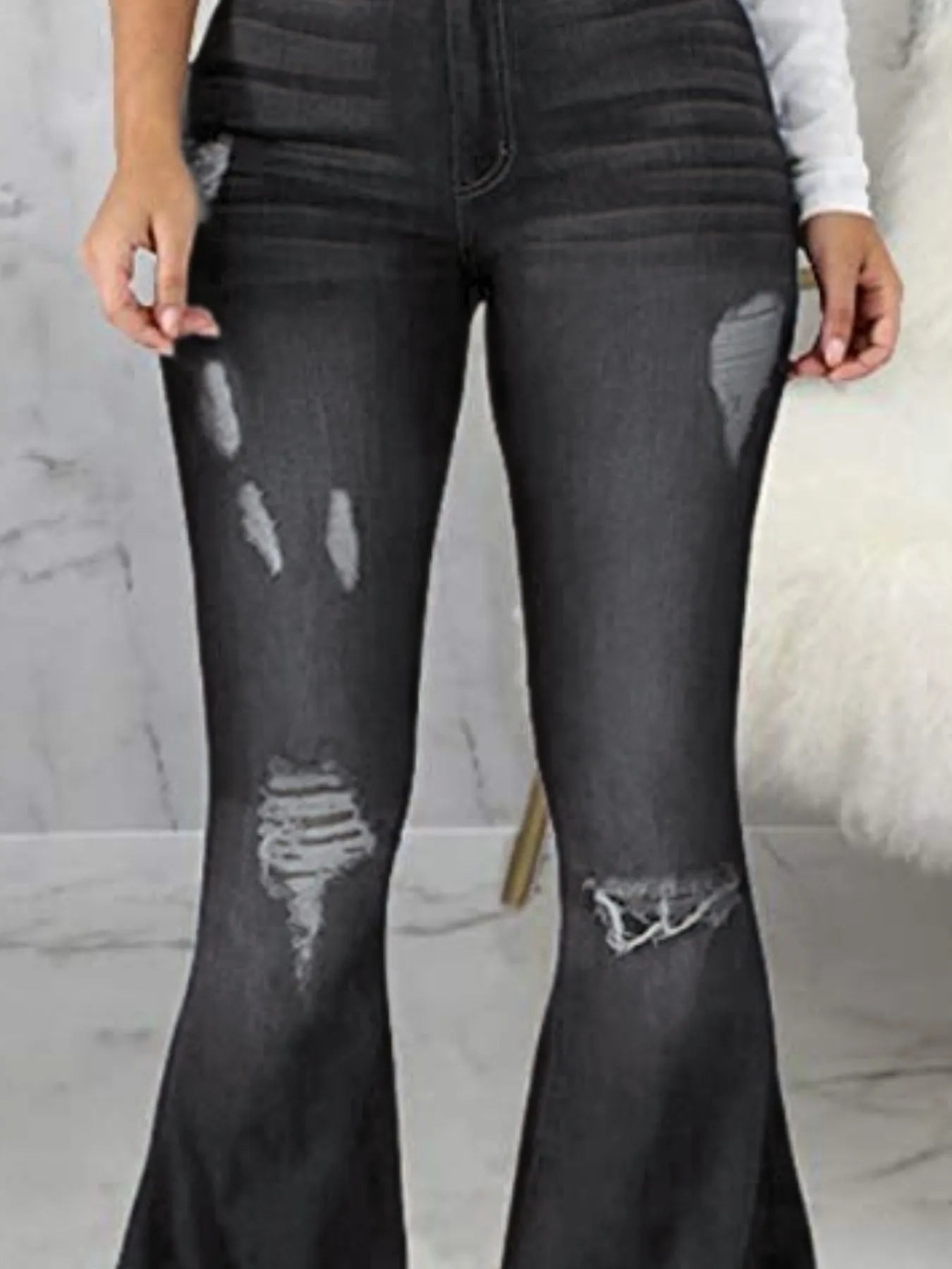 Full Size Distressed Raw Hem Flare Jeans Plus Size - SuzRevera