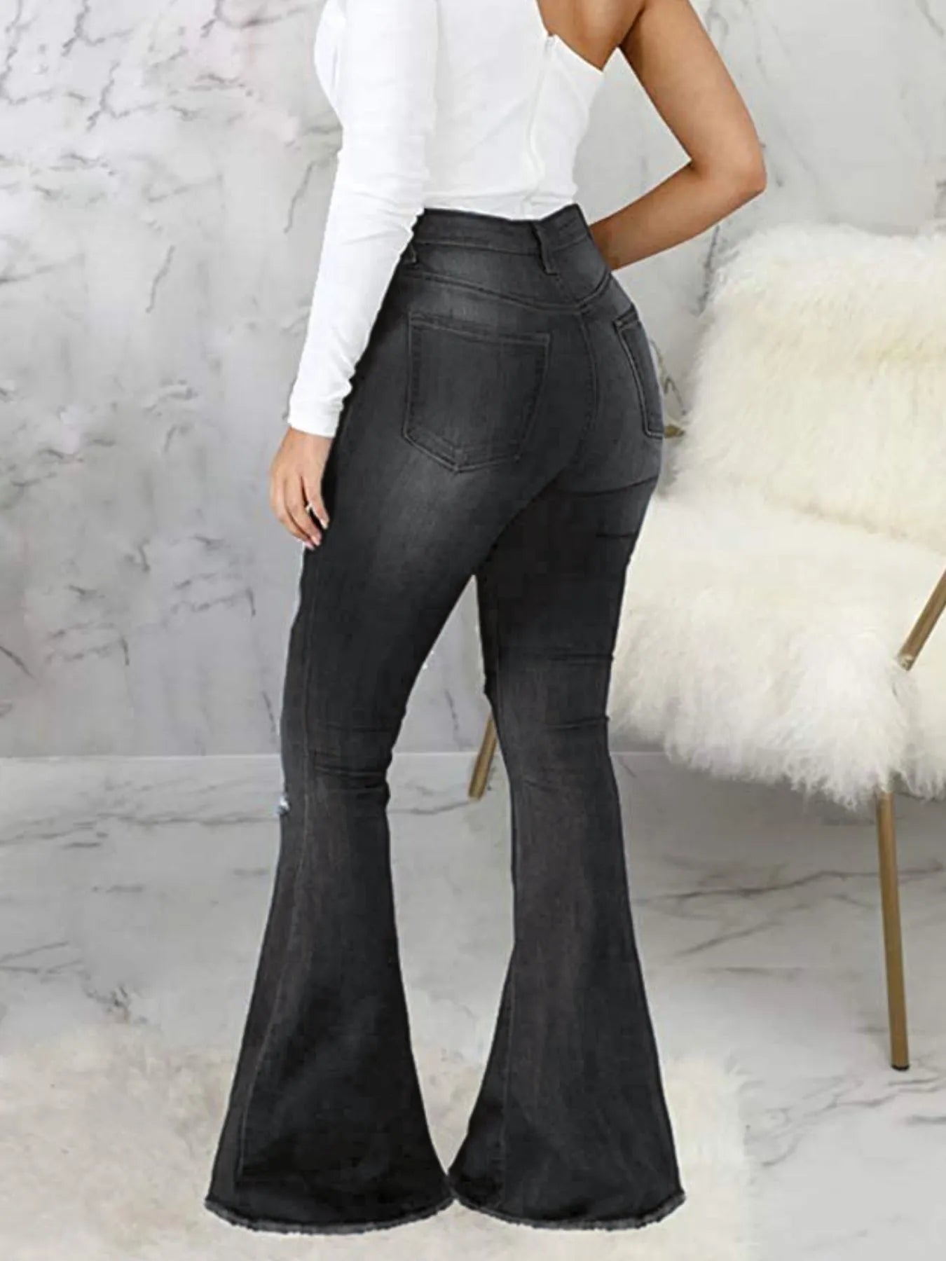 Full Size Distressed Raw Hem Flare Jeans Plus Size - SuzRevera