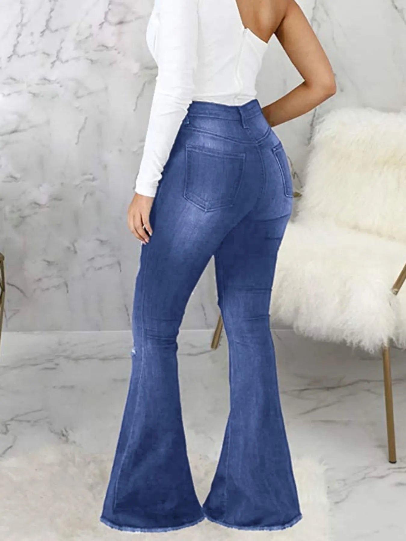 Full Size Distressed Raw Hem Flare Jeans Plus Size - SuzRevera