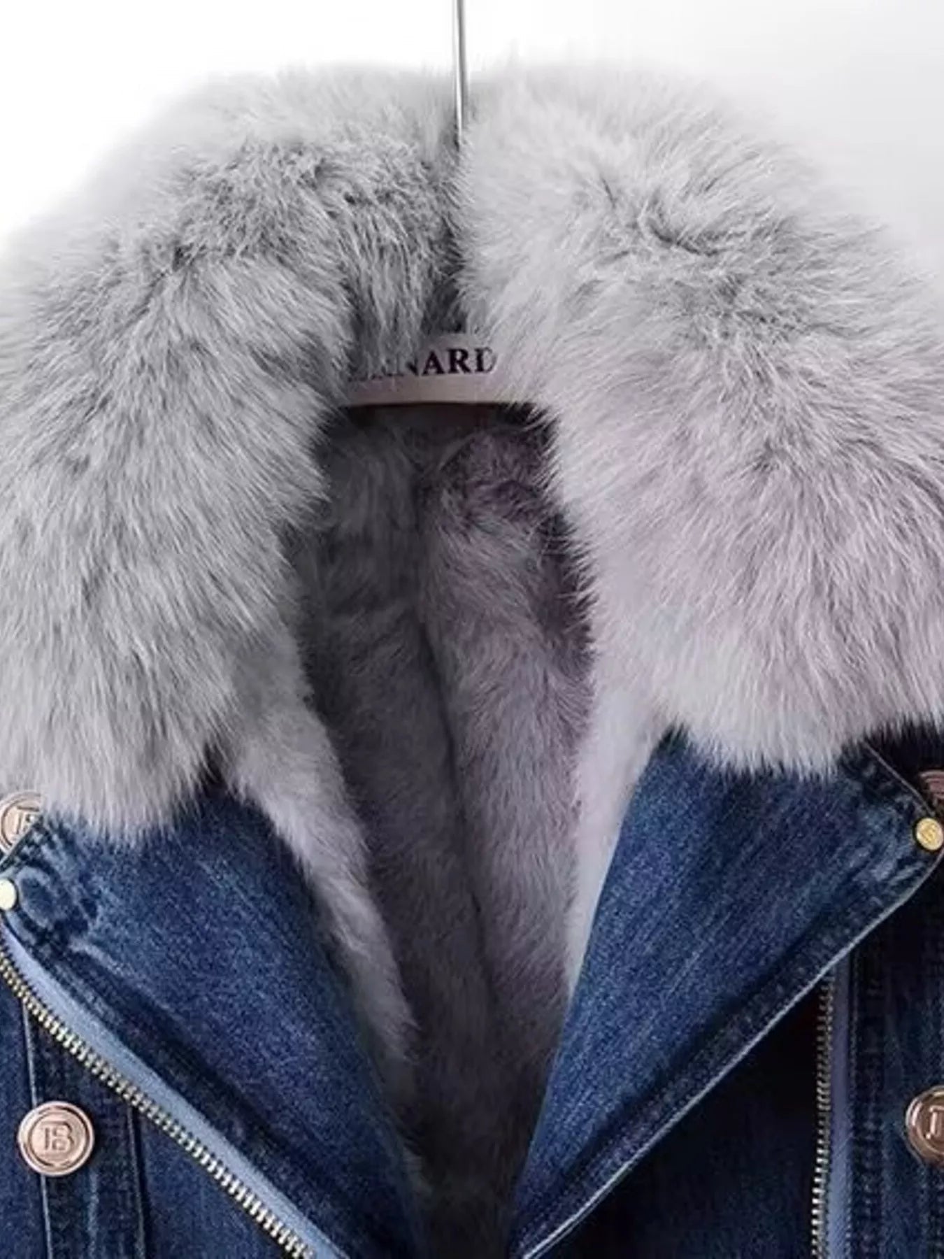Full Size Faux Fur Collar Denim Jacket Plus Size - SuzRevera