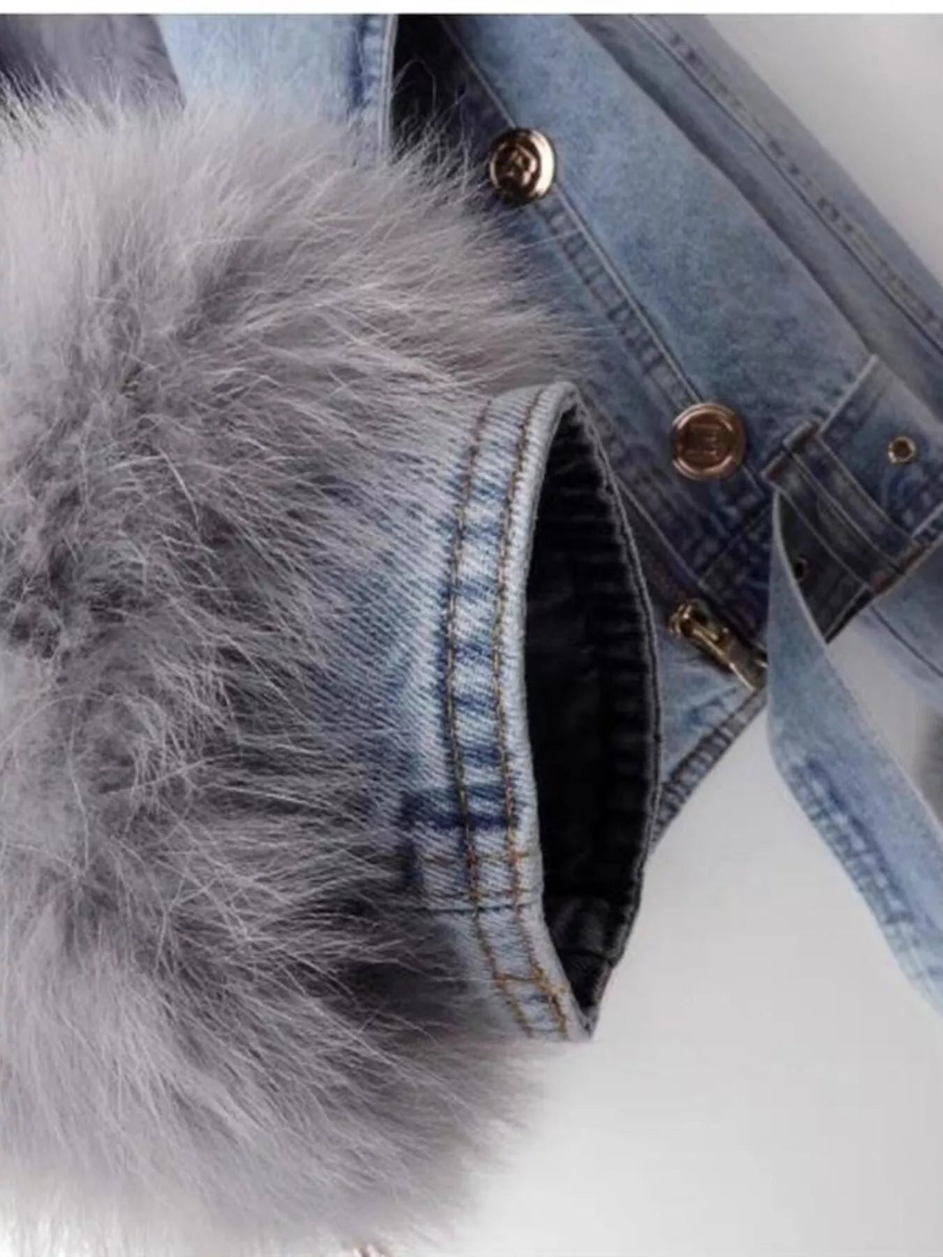 Full Size Faux Fur Collar Denim Jacket Plus Size - SuzRevera