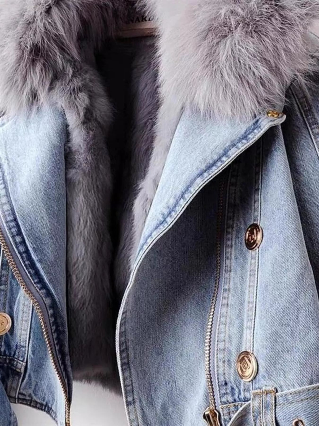 Full Size Faux Fur Collar Denim Jacket Plus Size - SuzRevera