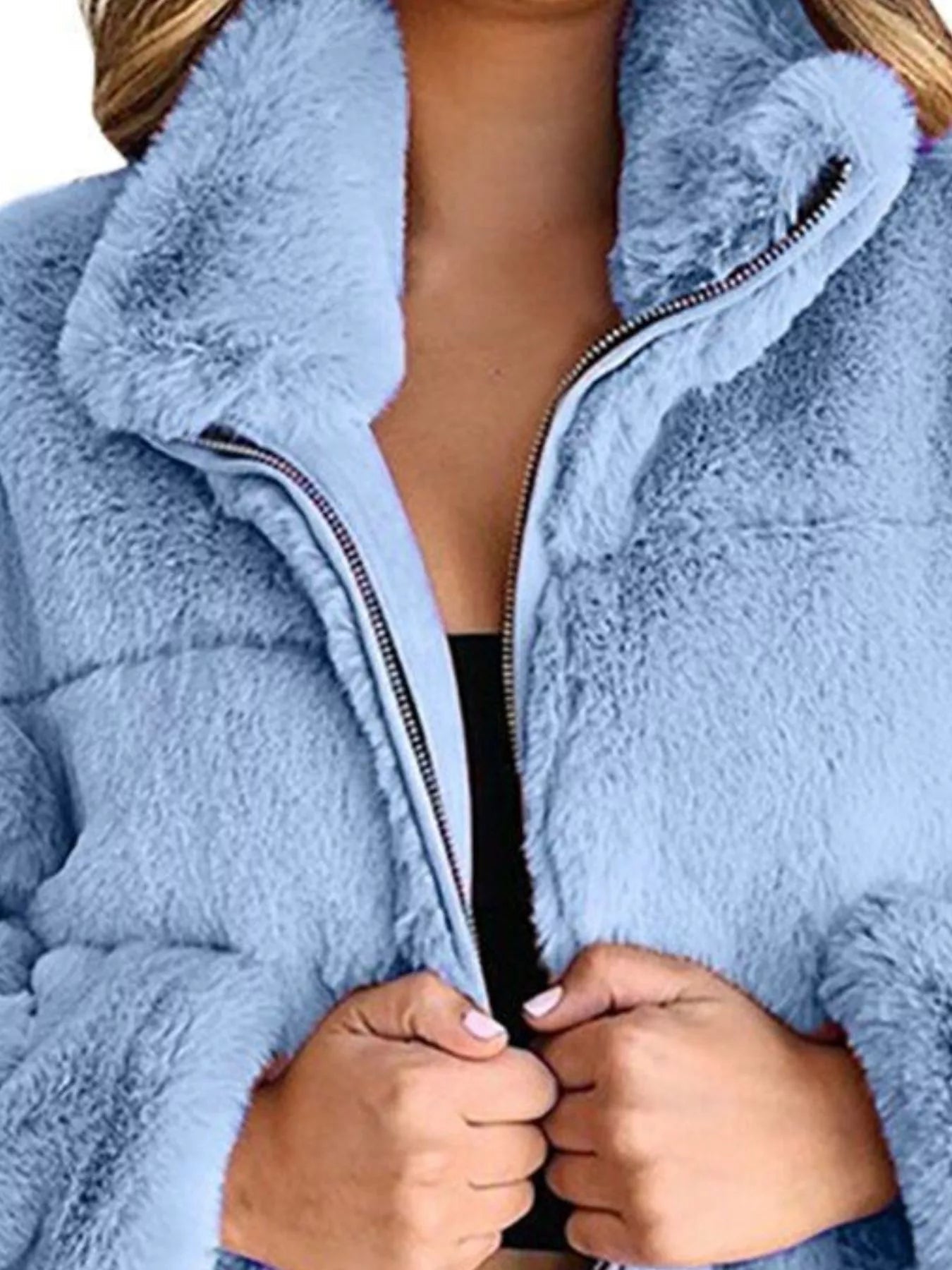 Full Size Faux Fur Cropped Zip - Up Jacket Plus Size - SuzRevera