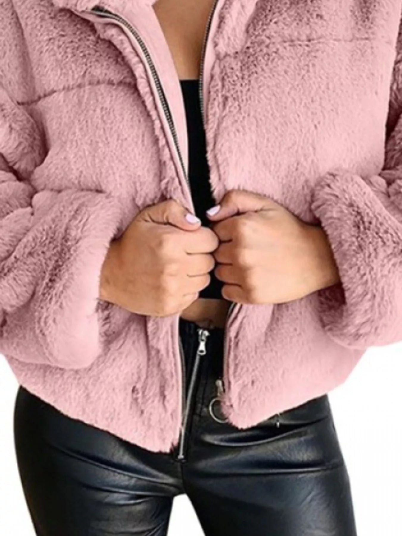 Full Size Faux Fur Cropped Zip - Up Jacket Plus Size - SuzRevera