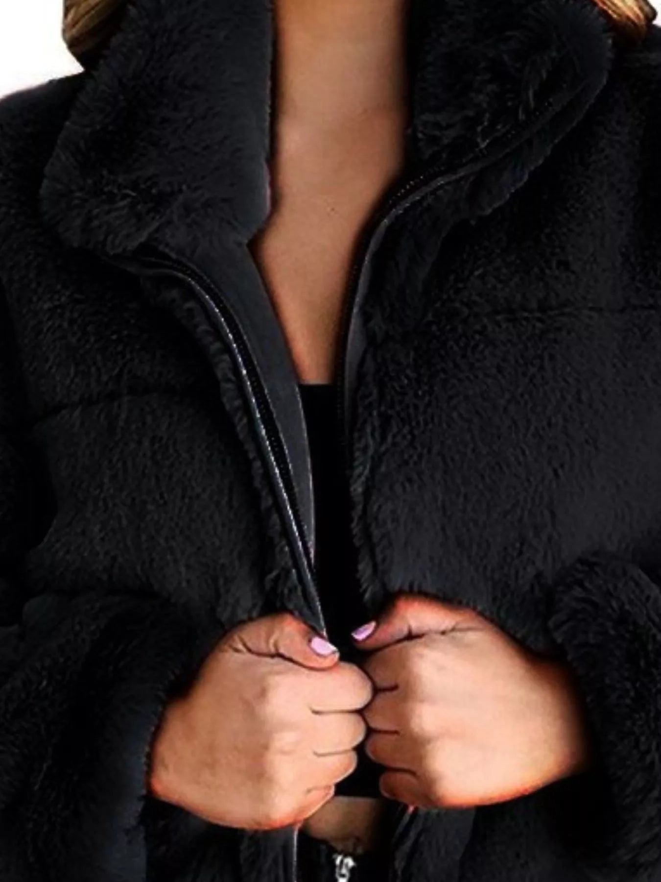 Full Size Faux Fur Cropped Zip - Up Jacket Plus Size - SuzRevera