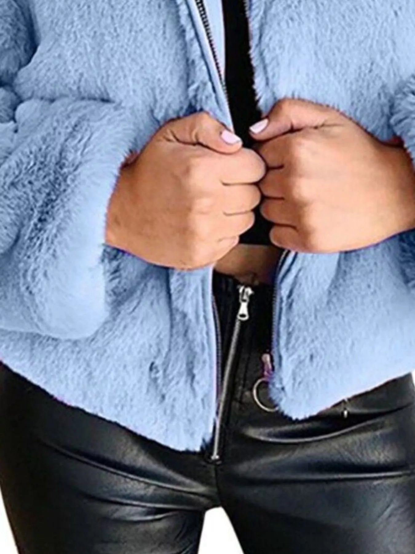 Full Size Faux Fur Cropped Zip - Up Jacket Plus Size - SuzRevera