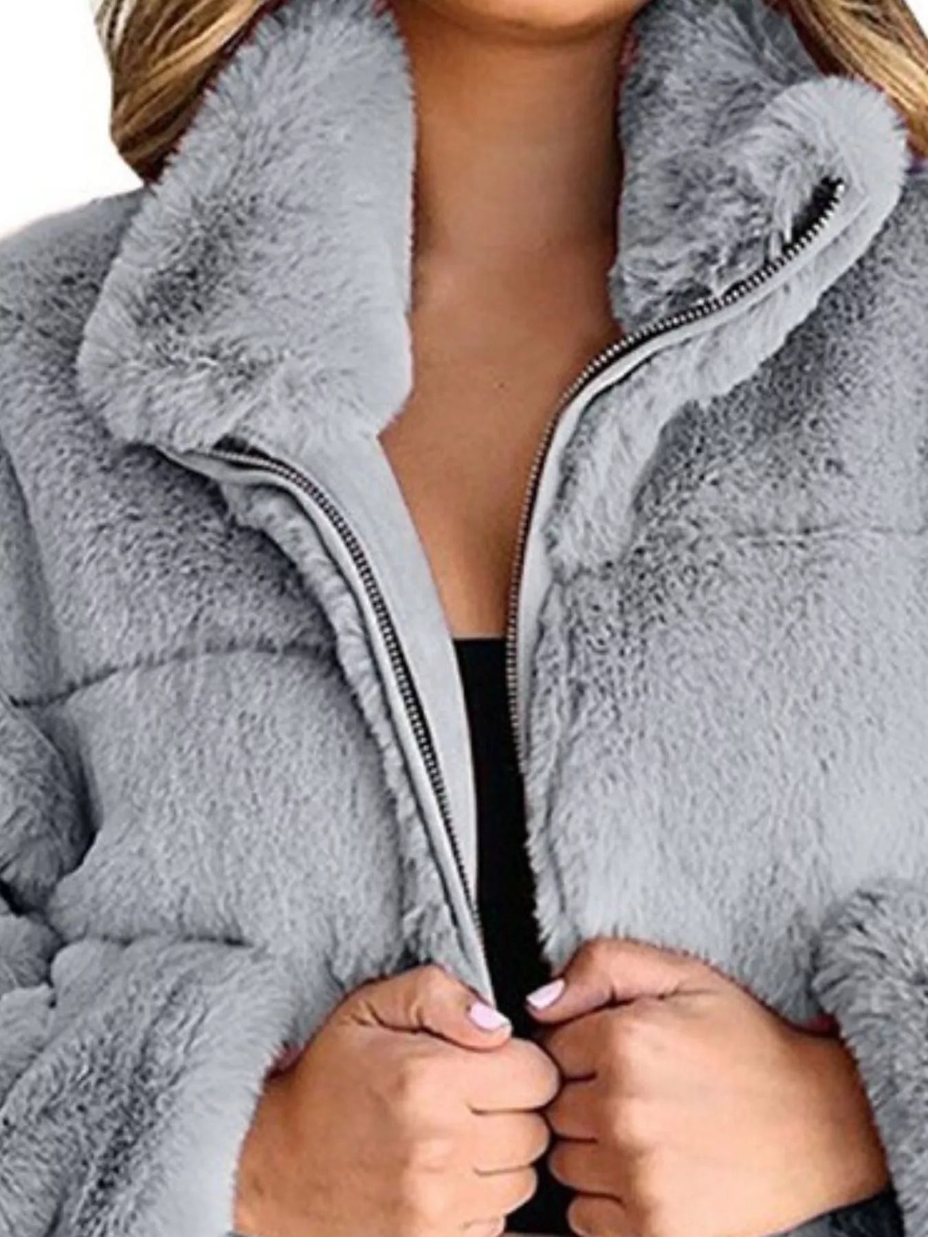 Full Size Faux Fur Cropped Zip - Up Jacket Plus Size - SuzRevera