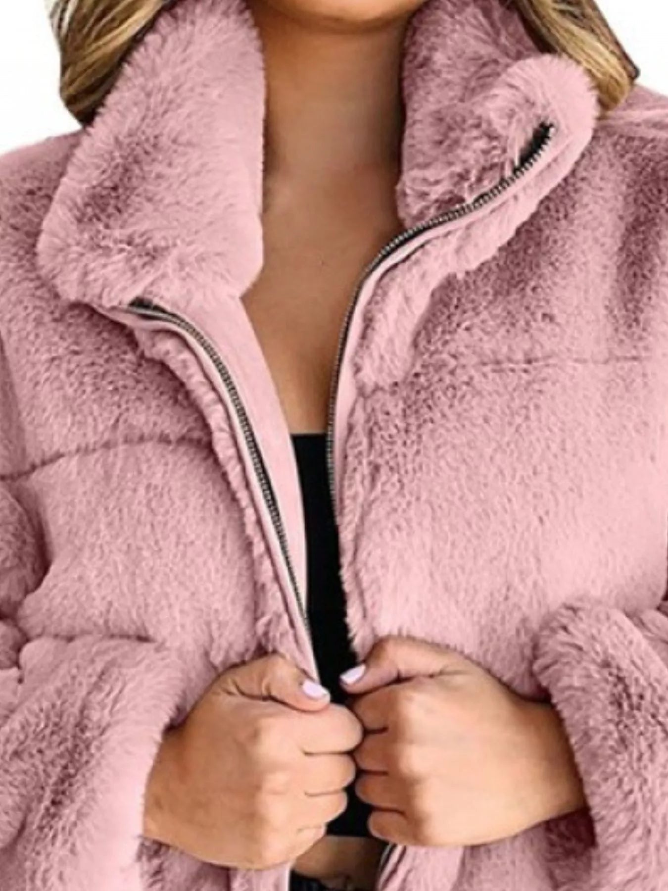 Full Size Faux Fur Cropped Zip - Up Jacket Plus Size - SuzRevera