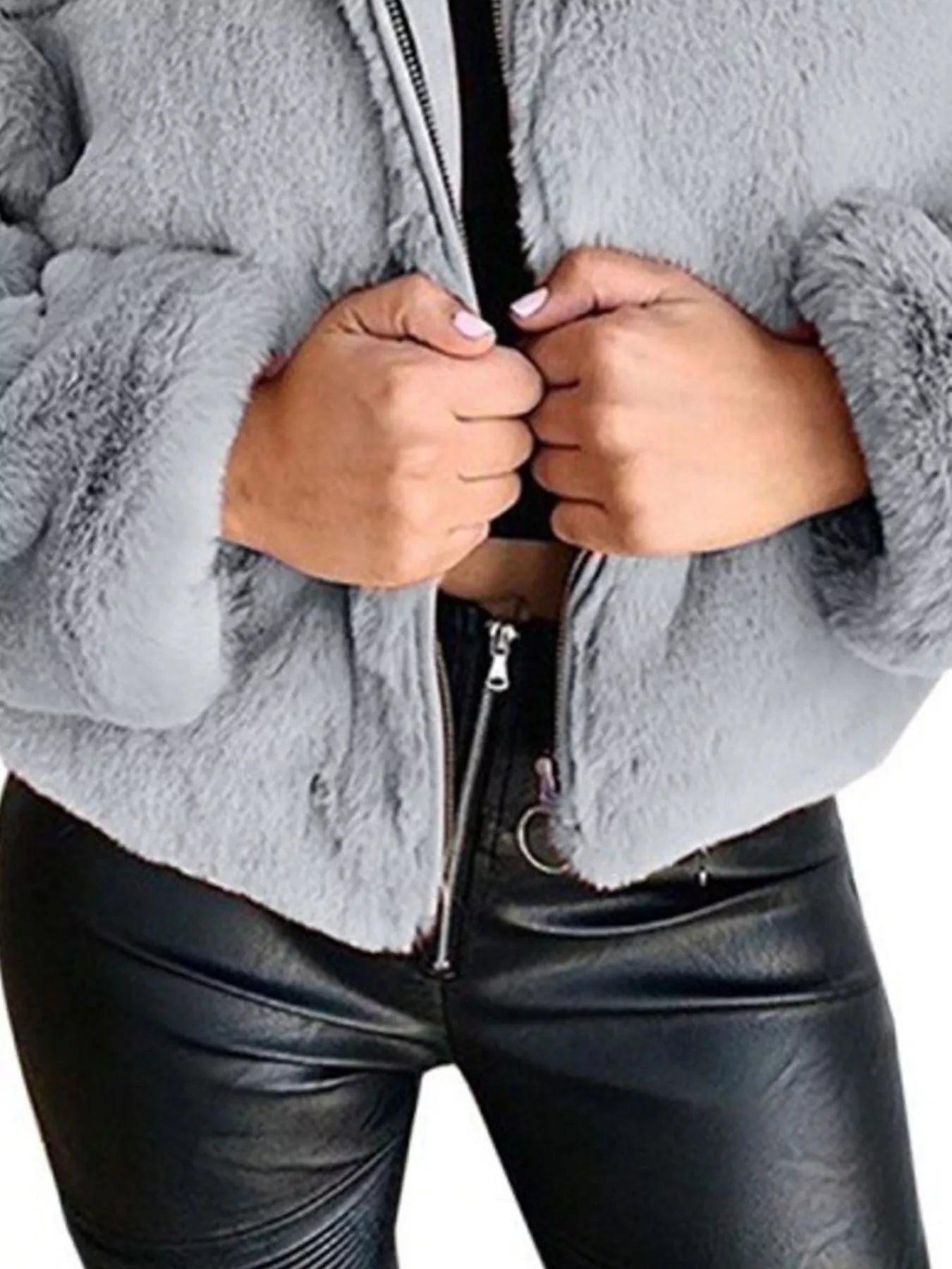 Full Size Faux Fur Cropped Zip - Up Jacket Plus Size - SuzRevera