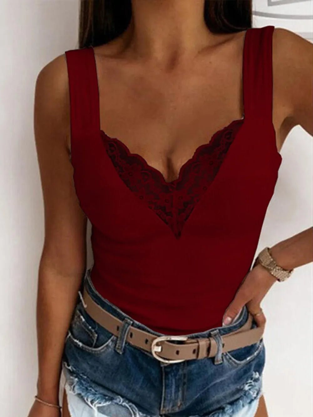 Full Size Lace Detail Sweetheart Neck Tank - SuzRevera