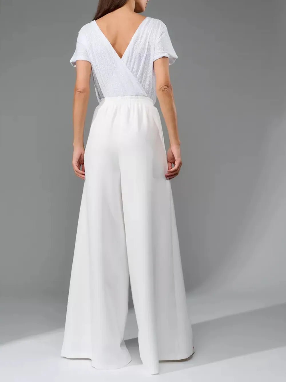 Full Size Sequin Round Neck Short Sleeve Wide Leg Jumpsuit - SuzRevera
