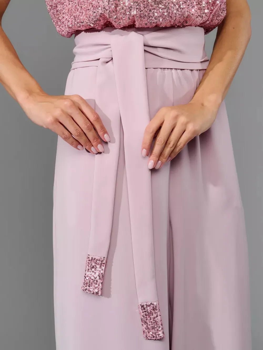 Full Size Sequin Round Neck Short Sleeve Wide Leg Jumpsuit - SuzRevera