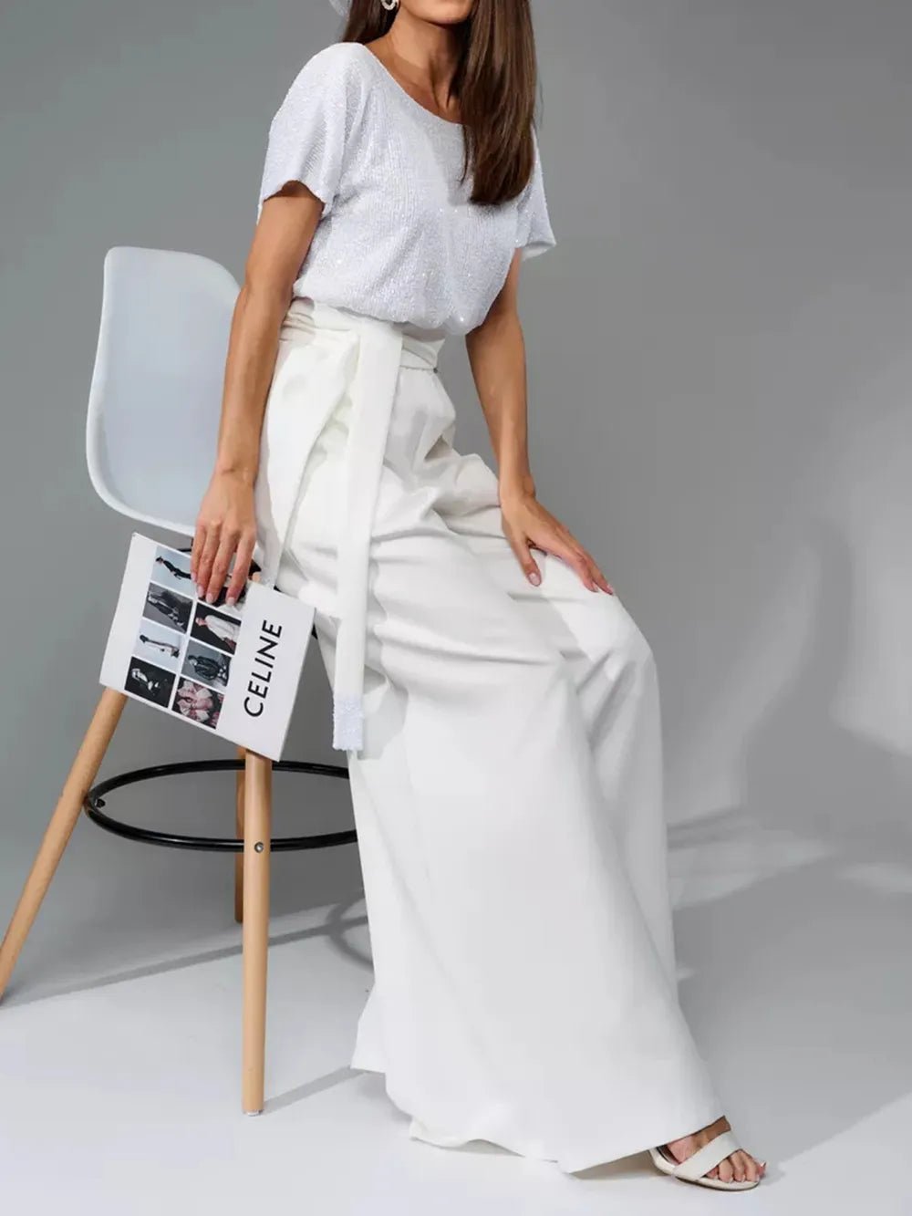 Full Size Sequin Round Neck Short Sleeve Wide Leg Jumpsuit - SuzRevera