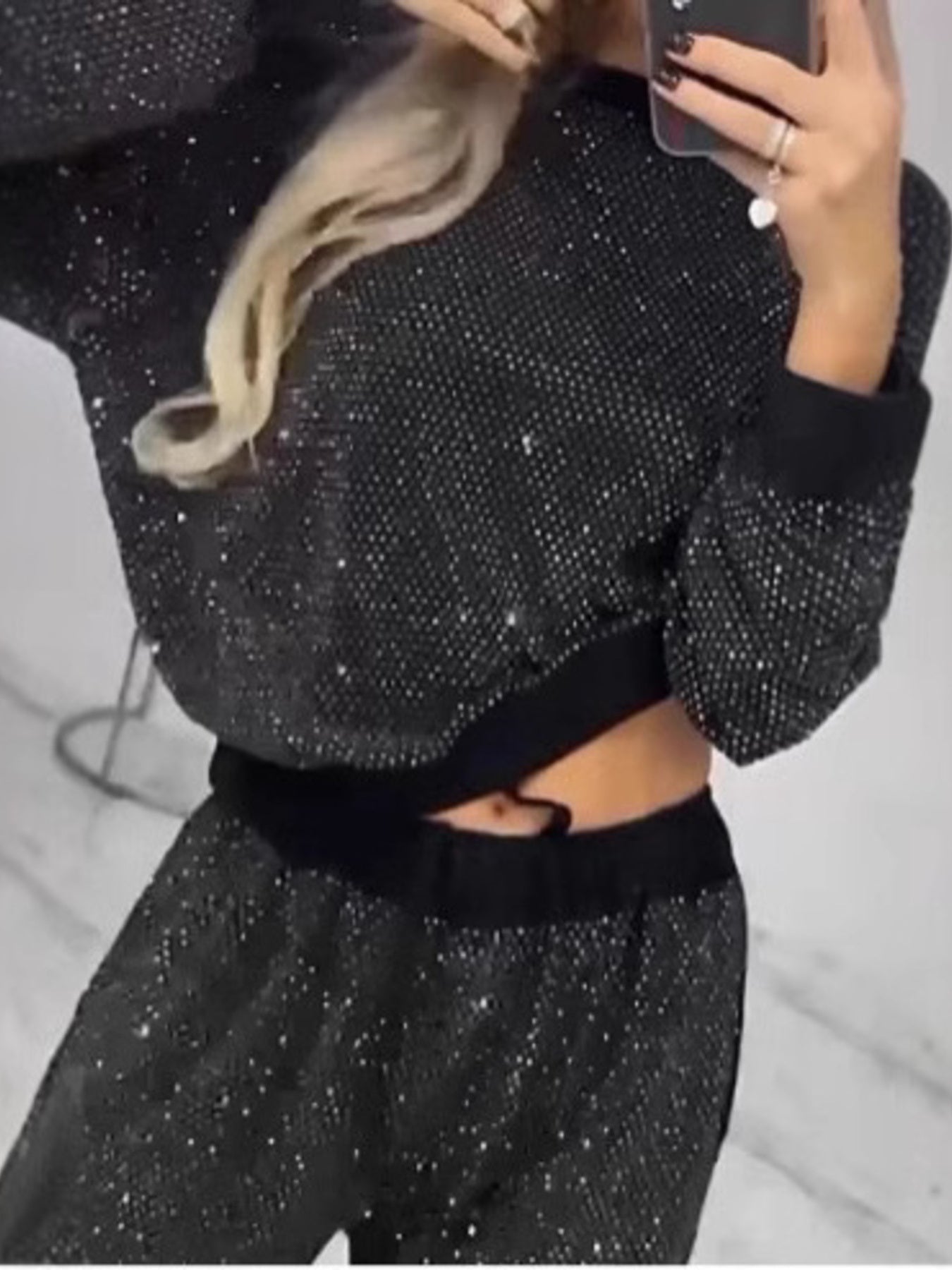 Full Size Sequin Round Neck Top and Pants Set Plus Size - SuzRevera