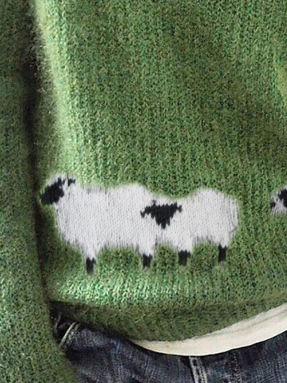 Full Size Sheep Pattern Round Neck Sweater Plus Size - SuzRevera