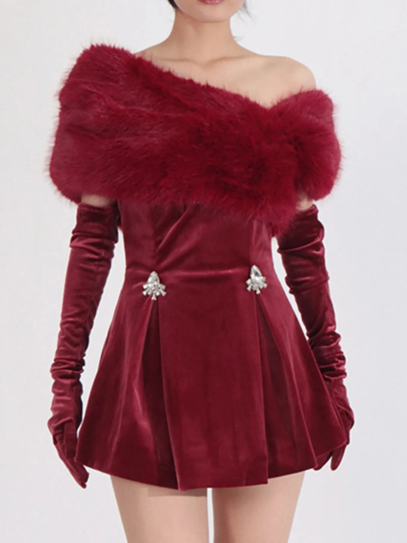 Fuzzy Off Shoulder Mini Dress - SuzRevera