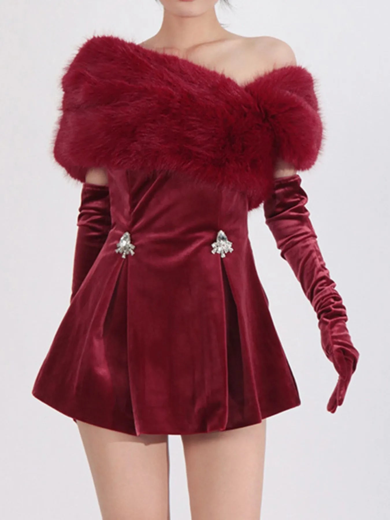 Fuzzy Off Shoulder Mini Dress - SuzRevera