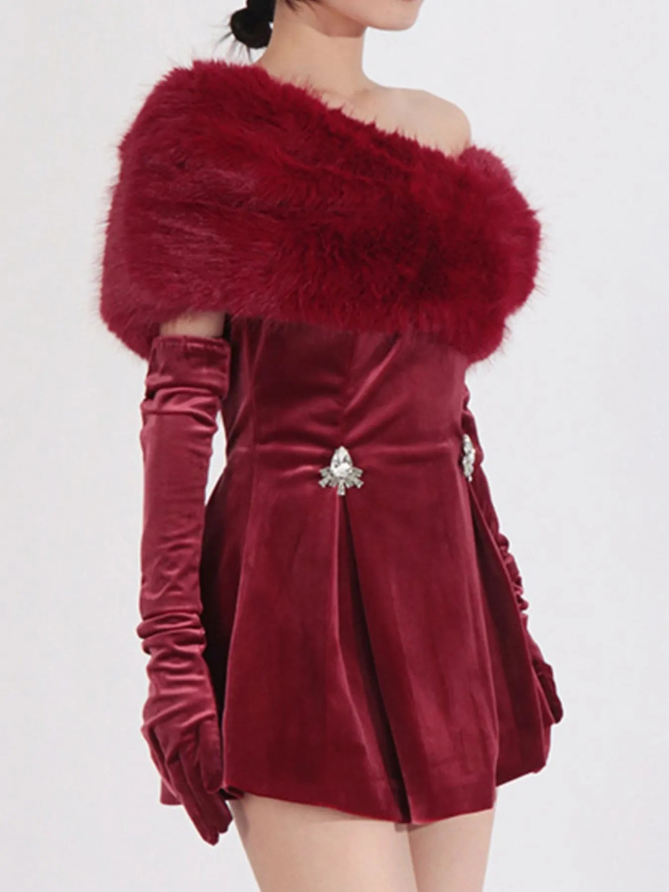 Fuzzy Off Shoulder Mini Dress - SuzRevera