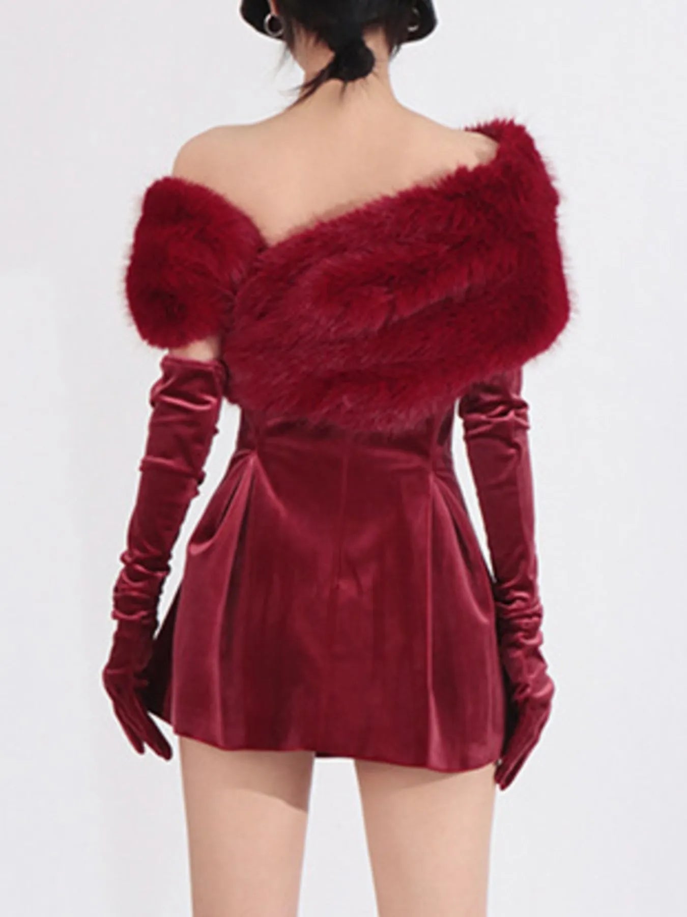 Fuzzy Off Shoulder Mini Dress - SuzRevera