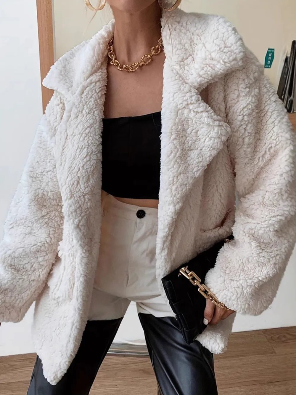 Fuzzy Open Front Long Sleeve Coat - SuzRevera