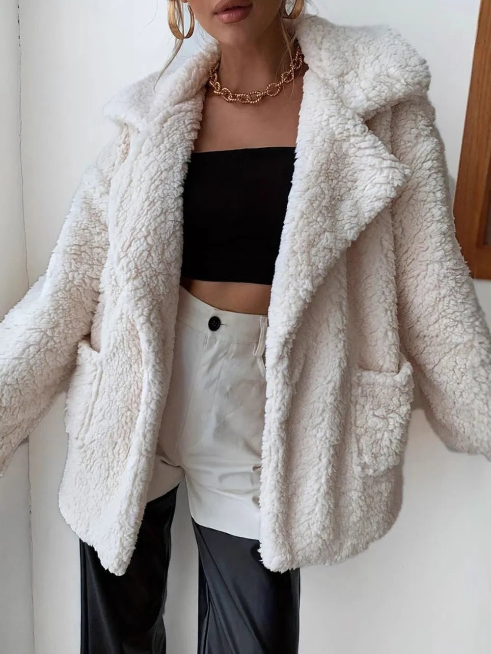 Fuzzy Open Front Long Sleeve Coat - SuzRevera