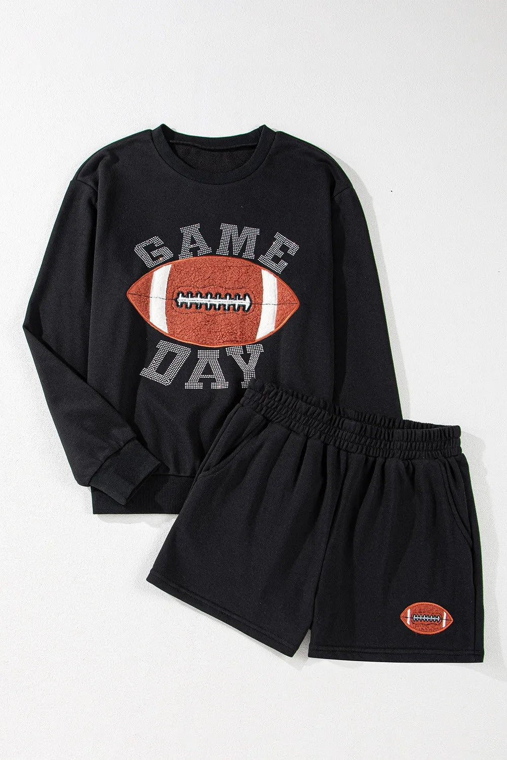 GAME DAY Football Round Neck Long Sleeve Top and Shorts Set - SuzRevera