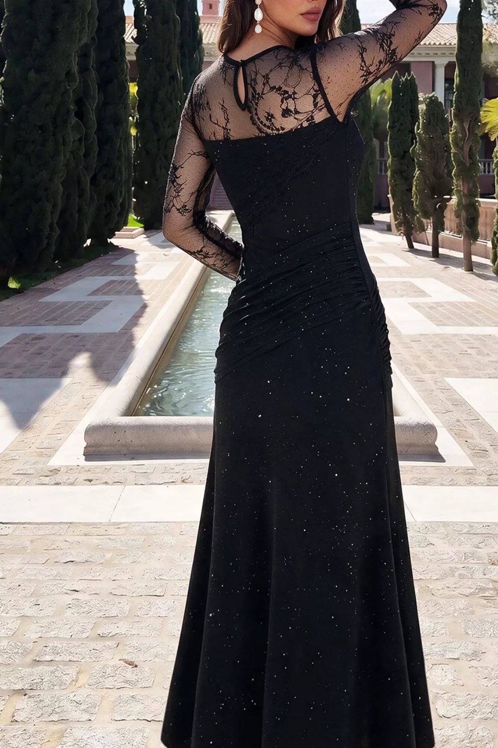 Glitter Mesh Long Sleeve Maxi Dress - SuzRevera