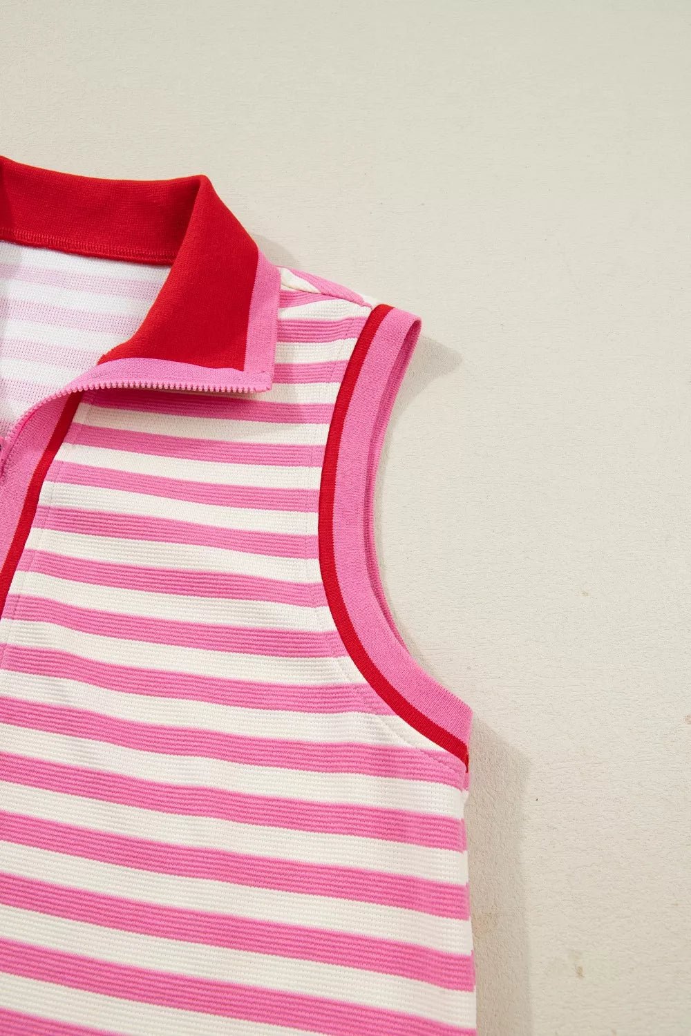 Half Zip Striped Sleeveless Top and Skirt Set - SuzRevera