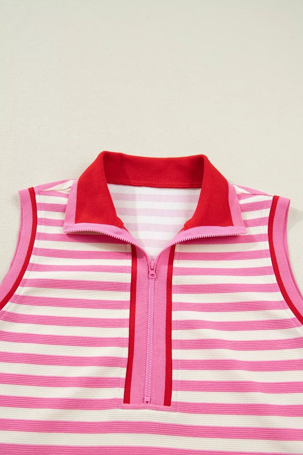 Half Zip Striped Sleeveless Top and Skirt Set - SuzRevera