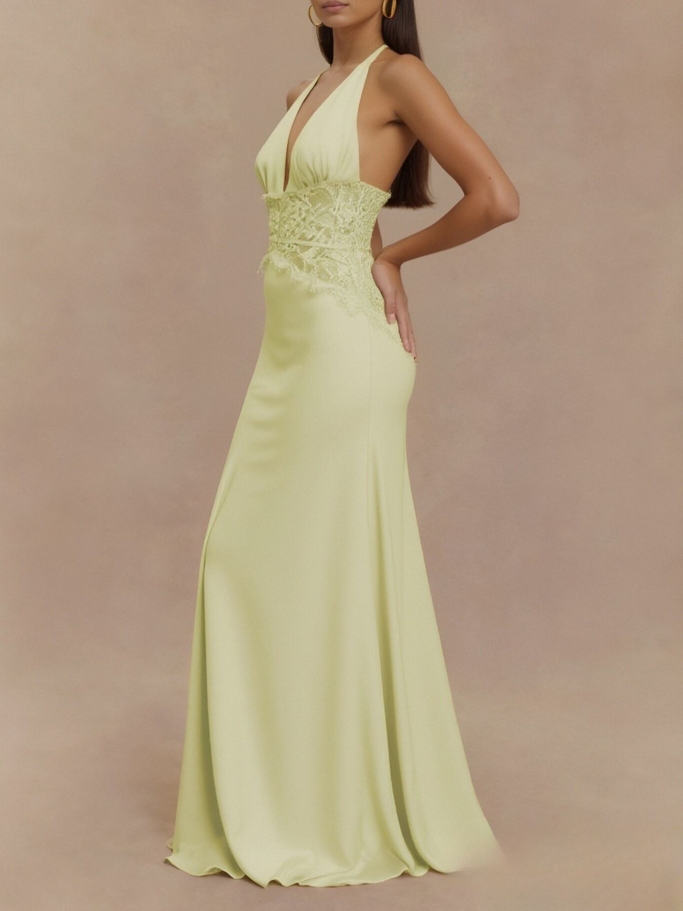 Halter Neck Lace Trimmed Maxi Dress - SuzRevera